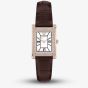 Emporio Armani Ladies Genni White Mother Of Pearl Rectangular Dial Brown Leather Strap Watch AR11804