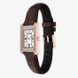 Emporio Armani Ladies Genni White Mother Of Pearl Rectangular Dial Brown Leather Strap Watch AR11804