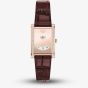 Emporio Armani Ladies Mystery Hour Rose Gold Tone Rectangular Dial Leather Strap Watch AR11814
