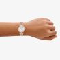 Emporio Armani Ladies Gianni White Mother Of Pearl Dial Rose Gold Tone Bracelet Watch AR11805