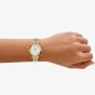 Emporio Armani Ladies Gianni White Mother Of Pearl Dial Gold Tone Bracelet Watch AR11806