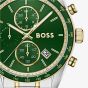BOSS Mens Grand Prix Two Tone Chronograph Green Dial Bracelet Watch 1514345