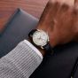 Seiko Mens Presage Silver Bullet Cocktail Time GMT Silver Dial Brown Leather Strap Watch SSK049J1