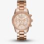 Michael Kors Ladies Bryant Rose Chronograph Dial Rose Gold Plated Bracelet Watch MK6357