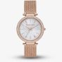 Michael Kors Ladies Darci Mother Of Pearl Dial Crystal Set Bezel Rose Gold Plated Mesh Strap Watch MK4519