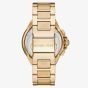 Michael Kors Ladies Camille 43mm Gold Plated White Dial Chronograph Watch MK7270