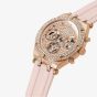 Guess Ladies Heiress Rose Gold Pink Rubber Strap Watch GW0407L3
