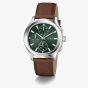 Guess Mens Palmer Green Dial Brown Leather Strap Watch GW1049G1