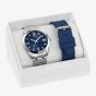 Guess Mens Elliot Silver Blue Dial Watch Gift Set GW1008G1