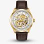 Bulova Mens Sutton Gold Plated White Skeleton Dial Brown Leather Strap Watch 97A138