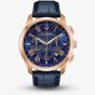 Bulova Mens Wilton Rose Gold Plated Blue Chronograph Dial Leather Strap Watch 97B170