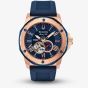 Bulova Mens Marine Star Rose Gold Plated Automatic Blue Dial Rubber Strap Watch 98A227