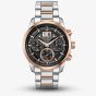 Bulova Mens Classic Stainless Steel Black Chronograph Dial Rose Gold Plated Two Tone Bracelet Watch 98B335