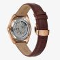 Bulova Classic Rose Gold Tone Skeleton Brown Leather Strap Watch 97A175