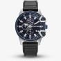 G-STAR Mens Bend3D Blue Dial Black Leather Strap Watch GSW.505.02