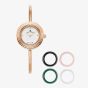 Jacques du Manoir Ladies Aurora White Dial Rose Gold Tone Bracelet Watch & Topring Boxset JWL05402