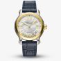 Chopard Happy Sport 18ct Yellow Gold Diamond Black Leather Strap Watch 278559-4001