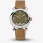 Chopard Happy Sport Two Tone Diamond Green Dial Brown Leather Watch D278559-6028