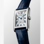 Longines Ladies Dolcevita Silver Rectangle Dial Blue Leather Strap Watch L5.255.4.70.2