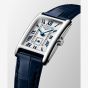 Longines Ladies Dolcevita Silver Rectangle Dial Blue Leather Strap Watch L5.255.4.70.2
