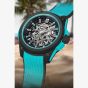 NORQAIN Wild One Skeleton Turquoise Rubber Strap Watch N3000.07Q27.B07.R01