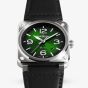 Bell & Ross Mens BR03 Green Steel Black Leather Strap Watch BR03A-GN-ST/SCA
