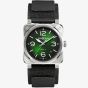 Bell & Ross Mens BR03 Green Steel Black Leather Strap Watch BR03A-GN-ST/SCA