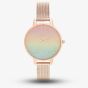 Olivia Burton Ladies RainBow Rose Gold Mesh Bracelet Glitter Dial Watch OB16RB18