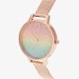 Olivia Burton Ladies RainBow Rose Gold Mesh Bracelet Glitter Dial Watch OB16RB18