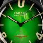 U-BOAT Mens Darkmoon 46.5mm Green Soleil Black Rubber Strap Watch 8698/E