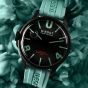 U-BOAT Mens Darkmoon Black Dial Green Rubber Strap Watch U9526/B