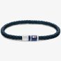 Tommy Hilfiger Mens Navy Leather Logo Bracelet 2790294