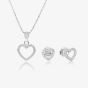 Silver Cubic Zirconia Open Heart Gift Set E613280+P613375