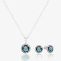 Sterling Silver Blue Crystal Pendant & Stud Earrings Jewellery Set E613040-4 + SS52-P