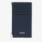 BOSS Classic Grained Navy Zip Card Holder Wallet HLK518N
