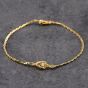 Second Hand 9ct Yellow Gold Diamond Knot Fancy 7 Inch Curb Bracelet 41061301