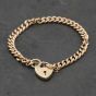 Second Hand 9ct Yellow Gold Heart Padlock 7 Inch Curb Chain Bracelet 41081251