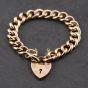 Second Hand 9ct Rose Gold Heart Padlock Chunky 8 Inch Curb Chain Bracelet 41081269