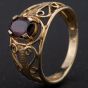 Second Hand 9ct Yellow Gold Oval Garnet Open Work Fancy Dress Ring 4110010