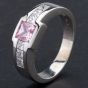 Second Hand 9ct White Gold Princess Cut Pink Cubic Zirconia Stone Set Dress Ring 4110045