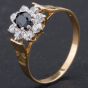 Second Hand 9ct Yellow Gold Oval Cubic Zirconia and Sapphire Flower Cluster Ring 4110047