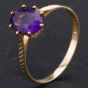 Second Hand 9ct Yellow Gold Oval 8 Claw Amethyst Single Stone Dress Ring 4110062