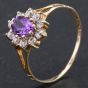 Second Hand 9ct Yellow Gold Oval Amethyst and Cubic Zirconia Cluster Ring 4110068