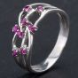 Second Hand 9ct White Gold Pink Sapphire 8 Stone Fancy Open Spray Style Dress Ring 4110069