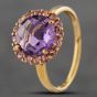 Second Hand 9ct Yellow Gold Amethyst & Pink Tourmaline Cluster Ring 41101087