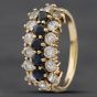 Second Hand 9ct Yellow Gold Sapphire & Cubic Zirconia Oblong Cluster Ring 41101187
