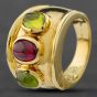 Second Hand 14ct Yellow Gold Oval Garnet & Peridot Three Stone Ring 41101661