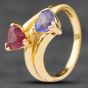 Second Hand 18ct Yellow Gold Pink Tourmaline & Tanzanite Heart Shape Cross Over Dress Ring 41101752