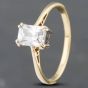 Second Hand 9ct Yellow Gold Cubic Zirconia Emerald Cut Solitaire Ring 41101885