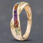 Second Hand 9ct Yellow Gold Blue Topaz Citrine Garnet & Peridot Multi Stone Crossover Ring 41102119